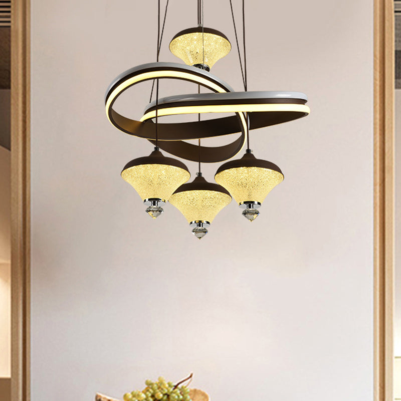 Black Gyroscope Multi Light Pendant Contemporary 4-Light Acrylic LED Suspension Lamp with Twisted Shelf Clearhalo 'Ceiling Lights' 'Modern Pendants' 'Modern' 'Pendant Lights' 'Pendants' Lighting' 731916