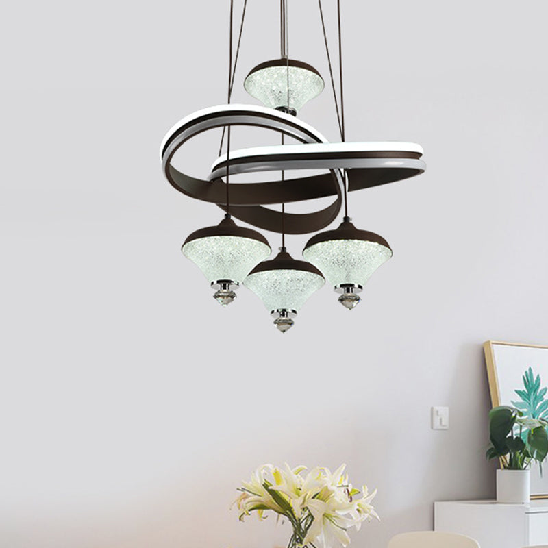 Black Gyroscope Multi Light Pendant Contemporary 4-Light Acrylic LED Suspension Lamp with Twisted Shelf Clearhalo 'Ceiling Lights' 'Modern Pendants' 'Modern' 'Pendant Lights' 'Pendants' Lighting' 731917