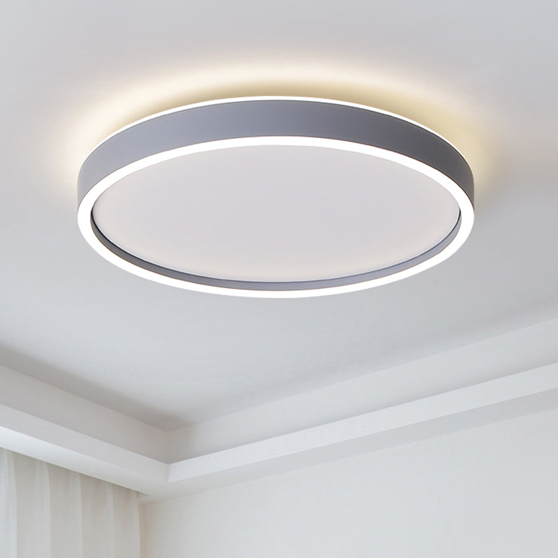 Metallic Round Ceiling Mounted Fixture Simple LED Grey Flushmount Light in White/Warm Light, 16"/19.5" Dia Grey Clearhalo 'Ceiling Lights' 'Close To Ceiling Lights' 'Close to ceiling' 'Flush mount' Lighting' 731920