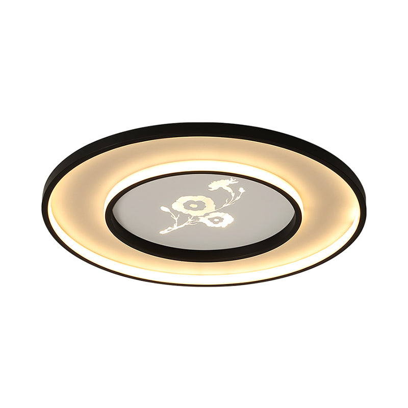 16"/19.5" Dia Modern Round Ceiling Flush Mount Acrylic LED Bedroom Flush Light Fixture in Black with Flower Pattern, White/Warm Light Clearhalo 'Ceiling Lights' 'Close To Ceiling Lights' 'Close to ceiling' 'Flush mount' Lighting' 731933