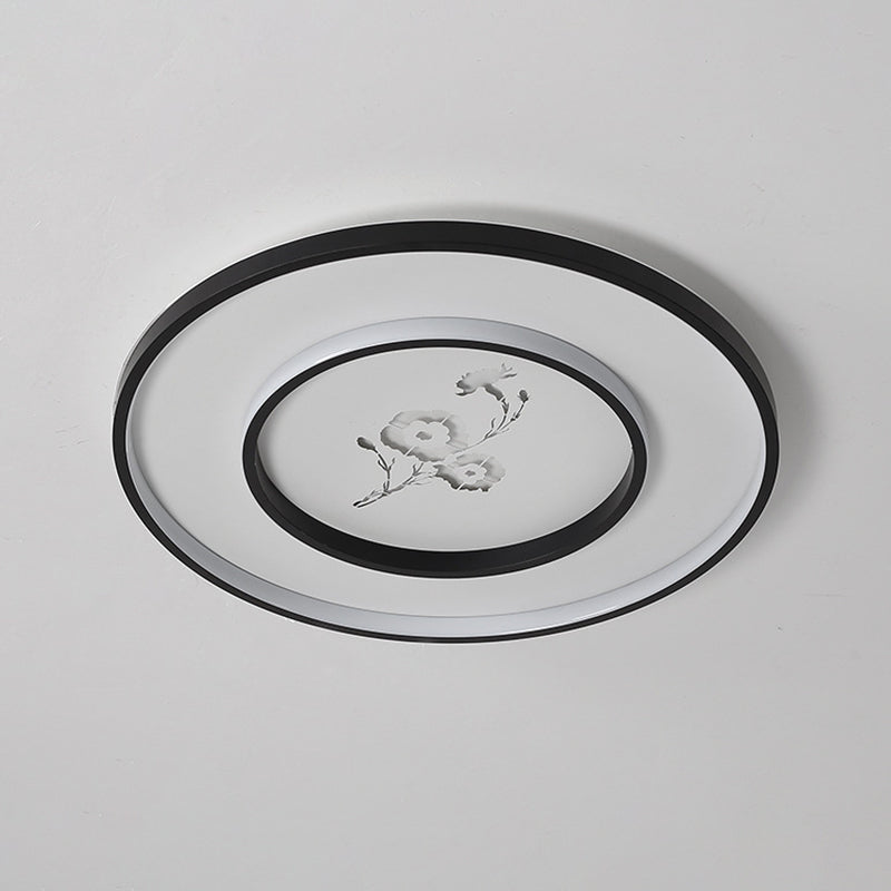 16"/19.5" Dia Modern Round Ceiling Flush Mount Acrylic LED Bedroom Flush Light Fixture in Black with Flower Pattern, White/Warm Light Clearhalo 'Ceiling Lights' 'Close To Ceiling Lights' 'Close to ceiling' 'Flush mount' Lighting' 731934