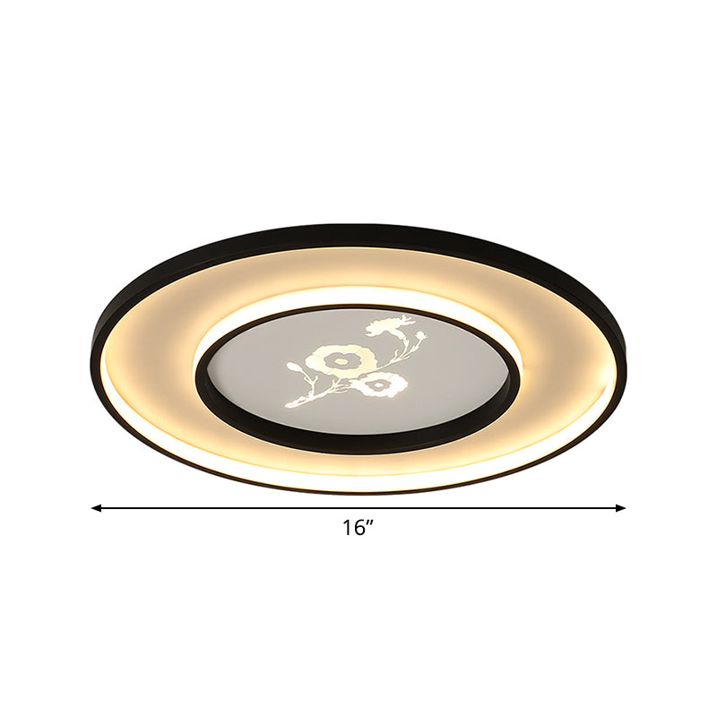 16"/19.5" Dia Modern Round Ceiling Flush Mount Acrylic LED Bedroom Flush Light Fixture in Black with Flower Pattern, White/Warm Light Clearhalo 'Ceiling Lights' 'Close To Ceiling Lights' 'Close to ceiling' 'Flush mount' Lighting' 731935