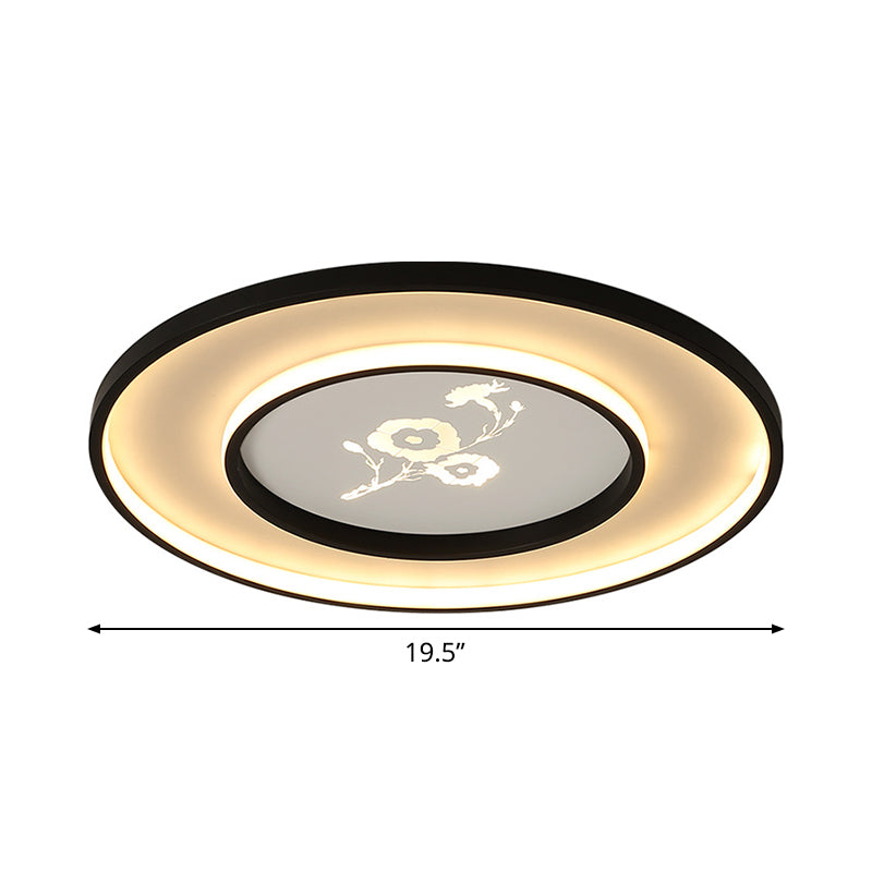 16"/19.5" Dia Modern Round Ceiling Flush Mount Acrylic LED Bedroom Flush Light Fixture in Black with Flower Pattern, White/Warm Light Clearhalo 'Ceiling Lights' 'Close To Ceiling Lights' 'Close to ceiling' 'Flush mount' Lighting' 731936