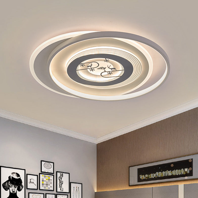 White Circular Flushmount Lighting Modern LED Acrylic Flush Mounted Lamp Fixture with Deer and Tree Pattern White Clearhalo 'Ceiling Lights' 'Close To Ceiling Lights' 'Close to ceiling' 'Flush mount' Lighting' 731937