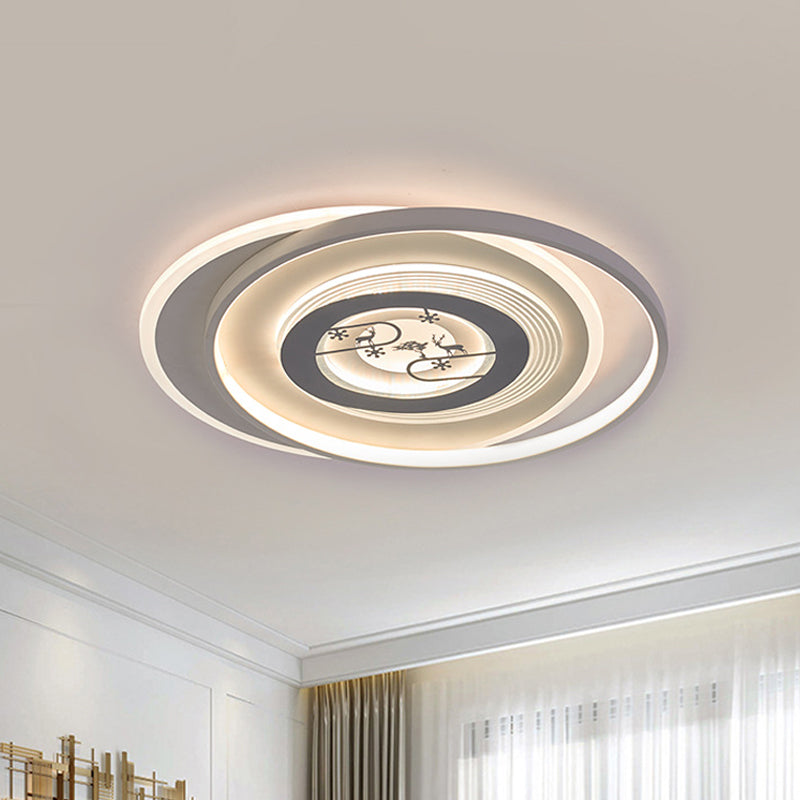 White Circular Flushmount Lighting Modern LED Acrylic Flush Mounted Lamp Fixture with Deer and Tree Pattern Clearhalo 'Ceiling Lights' 'Close To Ceiling Lights' 'Close to ceiling' 'Flush mount' Lighting' 731938