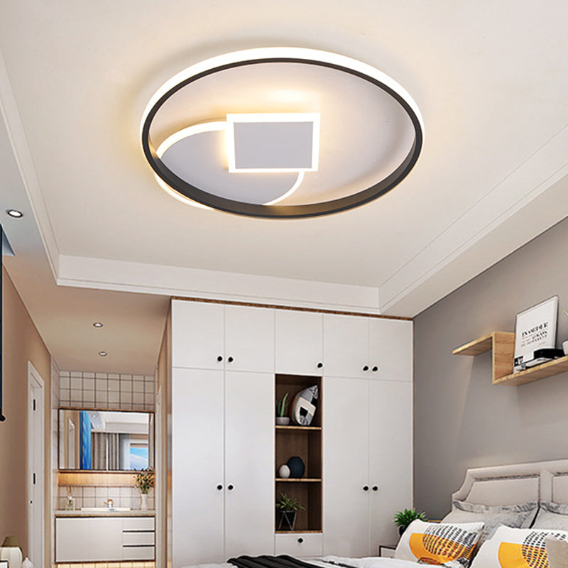 Round and Square Flush Light Fixture Simple Acrylic LED White-Black Ceiling Mounted Lamp in White/Warm Light, 16.5"/20.5" Wide Clearhalo 'Ceiling Lights' 'Close To Ceiling Lights' 'Close to ceiling' 'Flush mount' Lighting' 731943