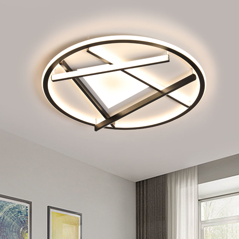 16"/19.5" W Acrylic Ring and Linear Flush Mount Minimalist LED Flush Ceiling Light Fixture in Black, White/Warm Light Black Clearhalo 'Ceiling Lights' 'Close To Ceiling Lights' 'Close to ceiling' 'Flush mount' Lighting' 731948