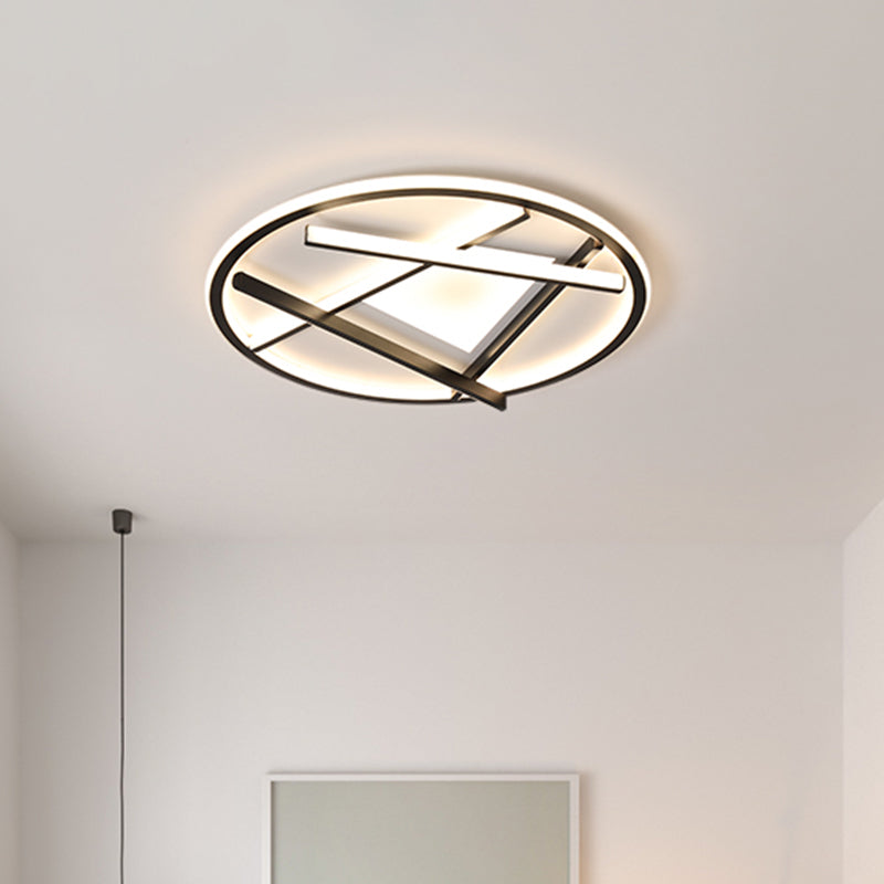 16"/19.5" W Acrylic Ring and Linear Flush Mount Minimalist LED Flush Ceiling Light Fixture in Black, White/Warm Light Clearhalo 'Ceiling Lights' 'Close To Ceiling Lights' 'Close to ceiling' 'Flush mount' Lighting' 731949