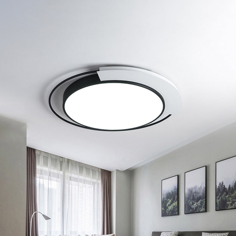 Round Metal Ceiling Flush Modernism White and Black LED Flush Mounted Light in White/Warm Light for Bedroom, 18"/21.5" W Clearhalo 'Ceiling Lights' 'Close To Ceiling Lights' 'Close to ceiling' 'Flush mount' Lighting' 731955