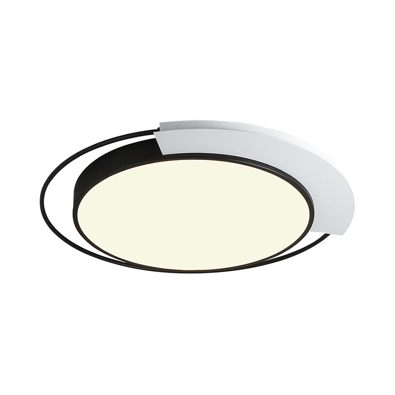 Round Metal Ceiling Flush Modernism White and Black LED Flush Mounted Light in White/Warm Light for Bedroom, 18"/21.5" W Clearhalo 'Ceiling Lights' 'Close To Ceiling Lights' 'Close to ceiling' 'Flush mount' Lighting' 731957