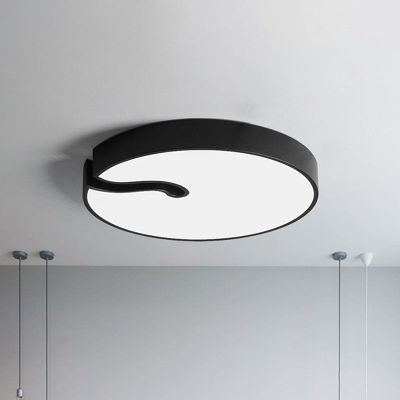 Drum Flush Mount Lighting Modern Metallic 16"/19.5" Dia LED Bedroom Flush Ceiling Lamp Fixture in White/Black Black Clearhalo 'Ceiling Lights' 'Close To Ceiling Lights' 'Close to ceiling' 'Flush mount' Lighting' 731966