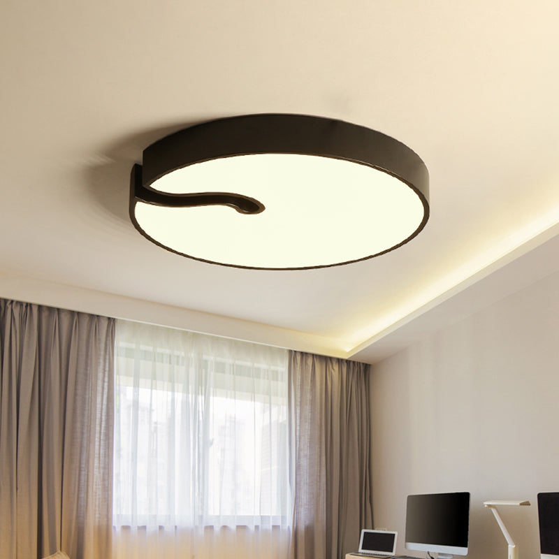 Drum Flush Mount Lighting Modern Metallic 16"/19.5" Dia LED Bedroom Flush Ceiling Lamp Fixture in White/Black Clearhalo 'Ceiling Lights' 'Close To Ceiling Lights' 'Close to ceiling' 'Flush mount' Lighting' 731967