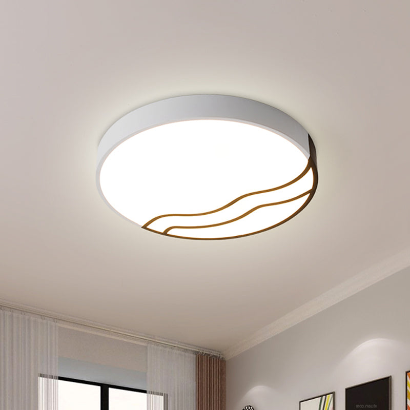 Minimalism Drum Flush Lighting Iron LED Bedroom Flush Mounted Lamp in White/Gold and Black, 16"/14" Dia Black-White Clearhalo 'Ceiling Lights' 'Close To Ceiling Lights' 'Close to ceiling' 'Flush mount' Lighting' 731970