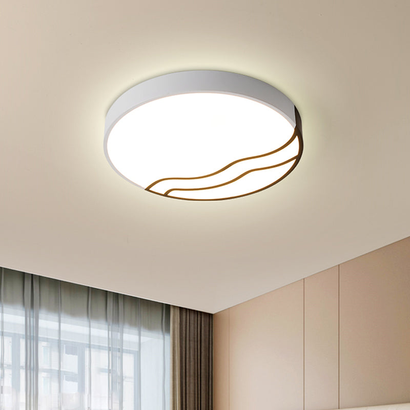 Minimalism Drum Flush Lighting Iron LED Bedroom Flush Mounted Lamp in White/Gold and Black, 16"/14" Dia Clearhalo 'Ceiling Lights' 'Close To Ceiling Lights' 'Close to ceiling' 'Flush mount' Lighting' 731971