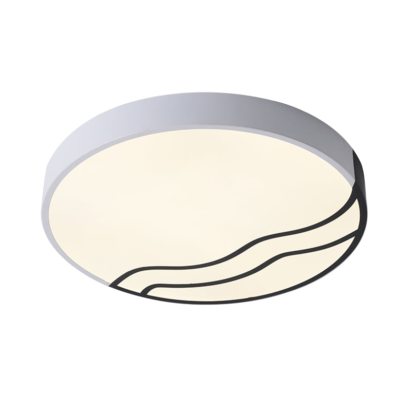 Minimalism Drum Flush Lighting Iron LED Bedroom Flush Mounted Lamp in White/Gold and Black, 16"/14" Dia Clearhalo 'Ceiling Lights' 'Close To Ceiling Lights' 'Close to ceiling' 'Flush mount' Lighting' 731972