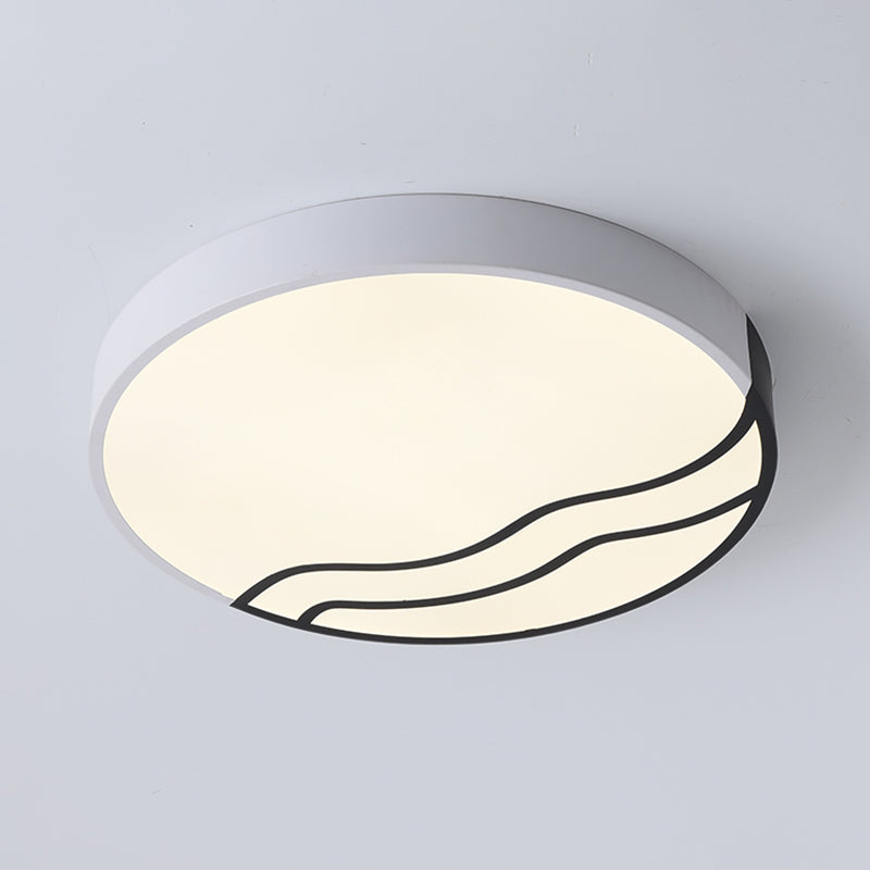 Minimalism Drum Flush Lighting Iron LED Bedroom Flush Mounted Lamp in White/Gold and Black, 16"/14" Dia Clearhalo 'Ceiling Lights' 'Close To Ceiling Lights' 'Close to ceiling' 'Flush mount' Lighting' 731973