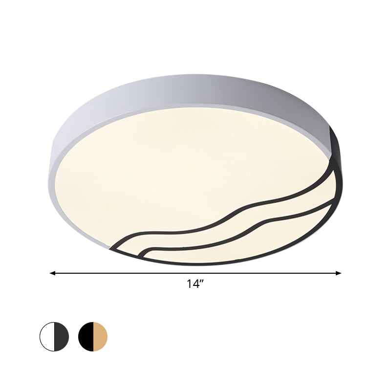 Minimalism Drum Flush Lighting Iron LED Bedroom Flush Mounted Lamp in White/Gold and Black, 16"/14" Dia Clearhalo 'Ceiling Lights' 'Close To Ceiling Lights' 'Close to ceiling' 'Flush mount' Lighting' 731974