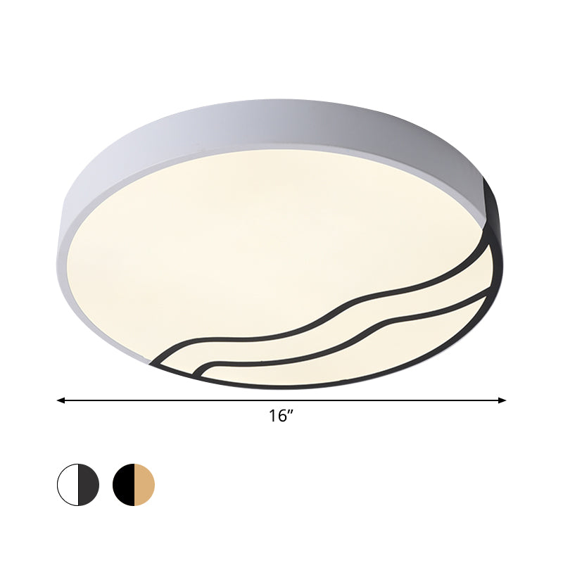 Minimalism Drum Flush Lighting Iron LED Bedroom Flush Mounted Lamp in White/Gold and Black, 16"/14" Dia Clearhalo 'Ceiling Lights' 'Close To Ceiling Lights' 'Close to ceiling' 'Flush mount' Lighting' 731975