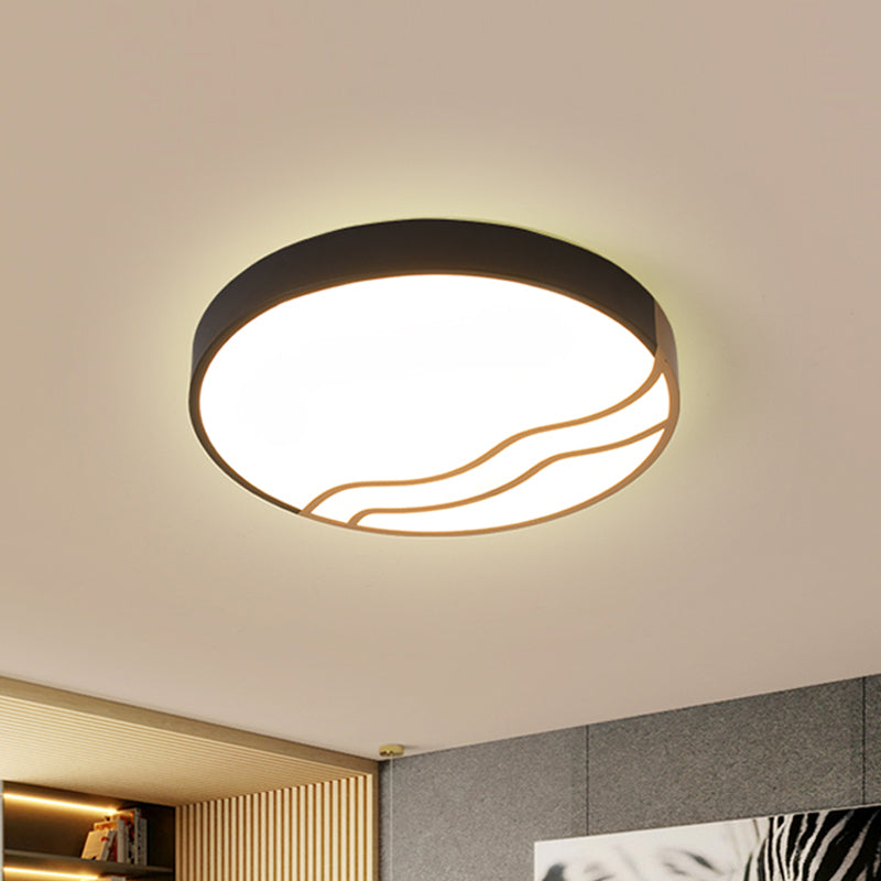 Minimalism Drum Flush Lighting Iron LED Bedroom Flush Mounted Lamp in White/Gold and Black, 16"/14" Dia Black-Gold Clearhalo 'Ceiling Lights' 'Close To Ceiling Lights' 'Close to ceiling' 'Flush mount' Lighting' 731976