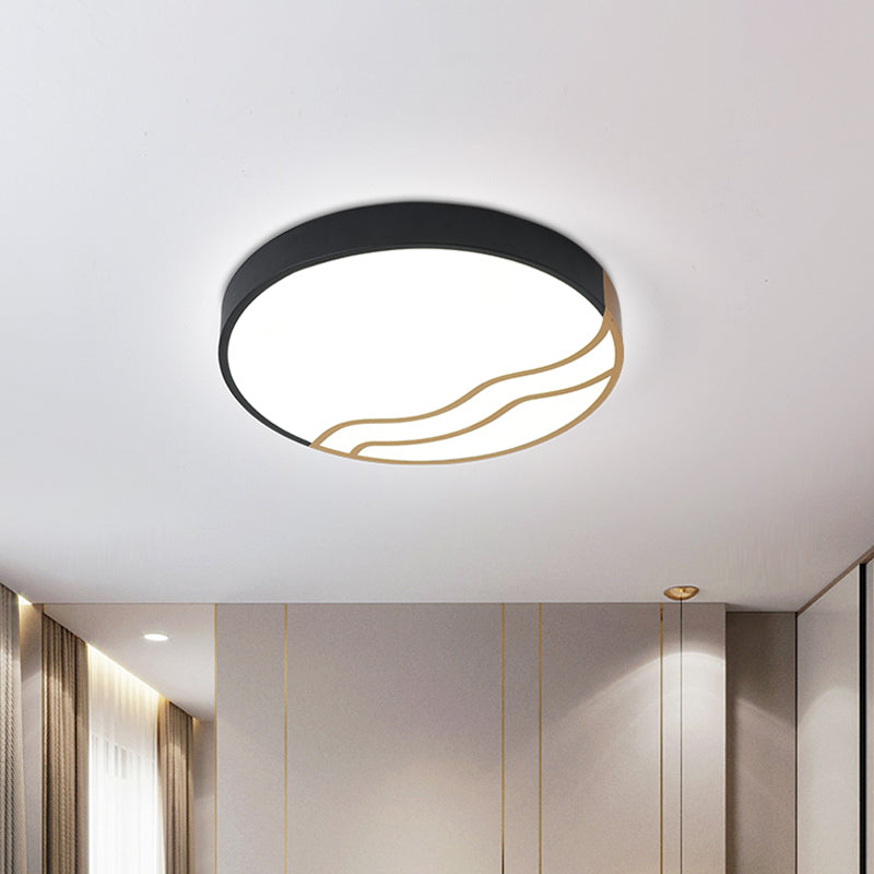 Minimalism Drum Flush Lighting Iron LED Bedroom Flush Mounted Lamp in White/Gold and Black, 16"/14" Dia Clearhalo 'Ceiling Lights' 'Close To Ceiling Lights' 'Close to ceiling' 'Flush mount' Lighting' 731977