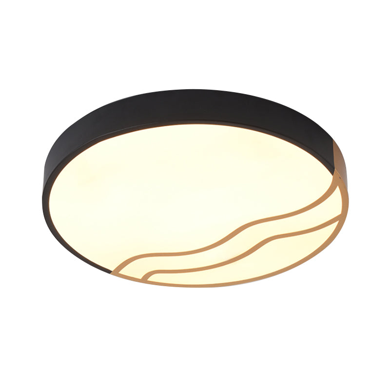 Minimalism Drum Flush Lighting Iron LED Bedroom Flush Mounted Lamp in White/Gold and Black, 16"/14" Dia Clearhalo 'Ceiling Lights' 'Close To Ceiling Lights' 'Close to ceiling' 'Flush mount' Lighting' 731978