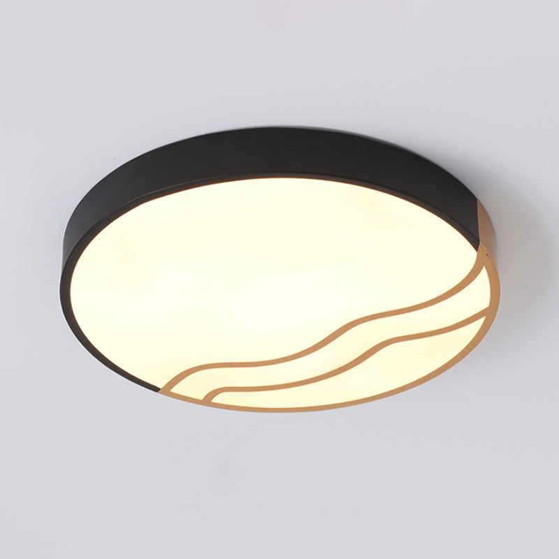 Minimalism Drum Flush Lighting Iron LED Bedroom Flush Mounted Lamp in White/Gold and Black, 16"/14" Dia Clearhalo 'Ceiling Lights' 'Close To Ceiling Lights' 'Close to ceiling' 'Flush mount' Lighting' 731979