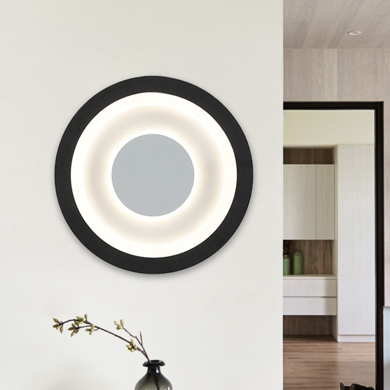 White and Black Circle Sconce Lighting Modernist LED Acrylic Wall Mounted Lamp for Living Room Black Clearhalo 'Cast Iron' 'Glass' 'Industrial' 'Modern wall lights' 'Modern' 'Tiffany' 'Traditional wall lights' 'Wall Lamps & Sconces' 'Wall Lights' Lighting' 731985