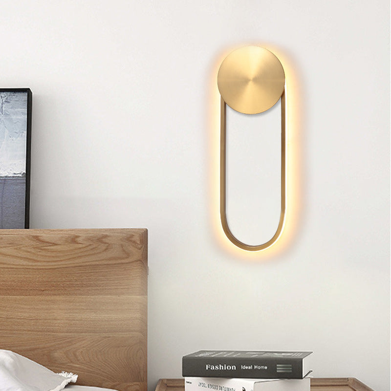 Brass Tube Wall Mounted Light Postmodern 1-Bulb Metal LED Sconce Lamp with  Disk Top