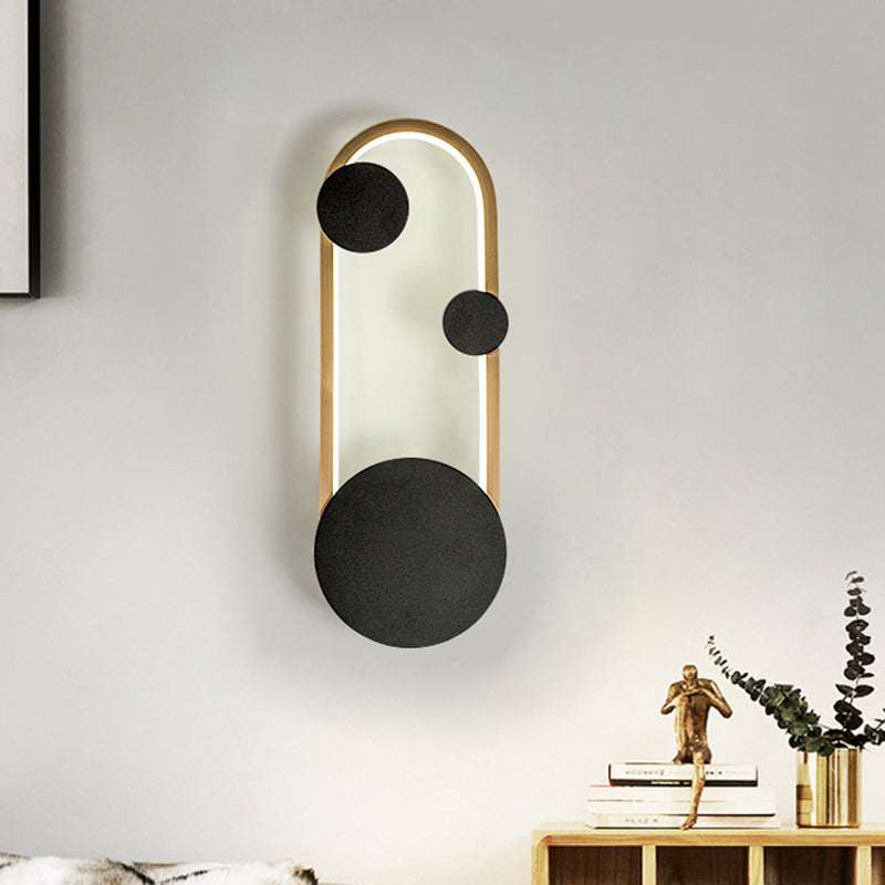 Metallic Arc Shaped Wall Sconce Lighting Post-Modern LED Wall Lamp Fixture in Black and Gold, Warm/White Light Black-Gold Clearhalo 'Cast Iron' 'Glass' 'Industrial' 'Modern wall lights' 'Modern' 'Tiffany' 'Traditional wall lights' 'Wall Lamps & Sconces' 'Wall Lights' Lighting' 732059