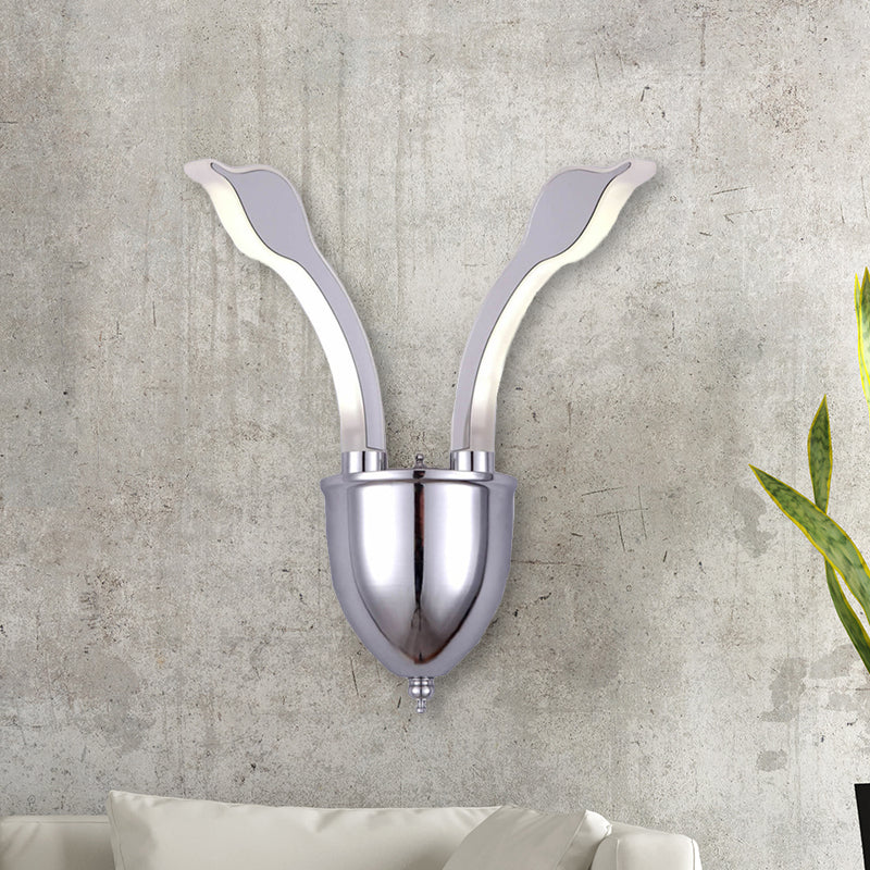 Swan Head Wall Lighting Modern Metal 2-Light Chrome LED Wall Sconce with Acrylic Shade in Warm/White Light Chrome Clearhalo 'Cast Iron' 'Glass' 'Industrial' 'Modern wall lights' 'Modern' 'Tiffany' 'Traditional wall lights' 'Wall Lamps & Sconces' 'Wall Lights' Lighting' 732065