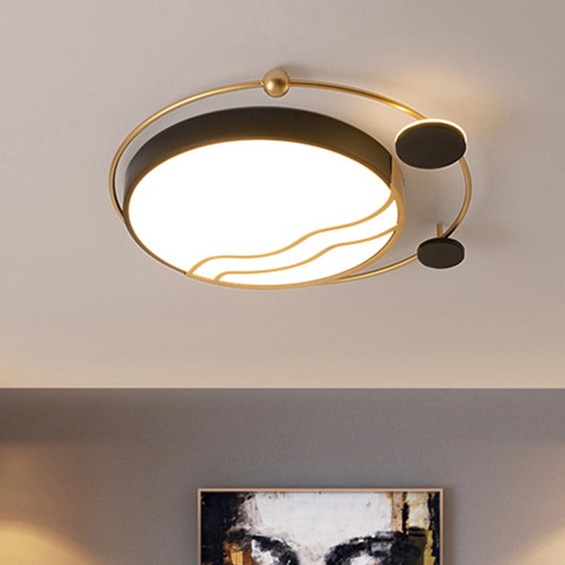 Round Flush Mount Contemporary Iron White and Black/Gold and Black LED Flushmount with Halo Detail in White/Warm Light Black-Gold Clearhalo 'Ceiling Lights' 'Close To Ceiling Lights' 'Close to ceiling' 'Flush mount' Lighting' 732095