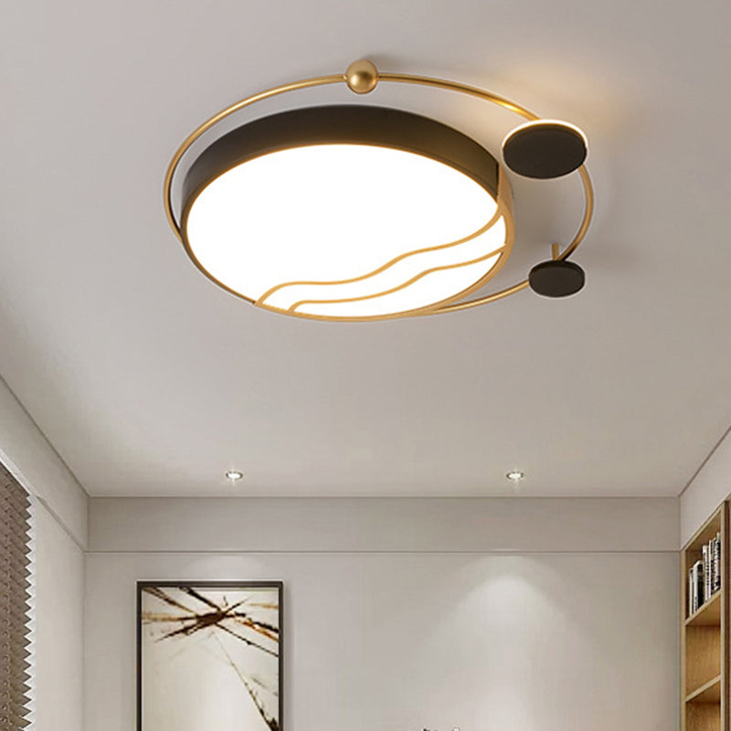 Round Flush Mount Contemporary Iron White and Black/Gold and Black LED Flushmount with Halo Detail in White/Warm Light Clearhalo 'Ceiling Lights' 'Close To Ceiling Lights' 'Close to ceiling' 'Flush mount' Lighting' 732096