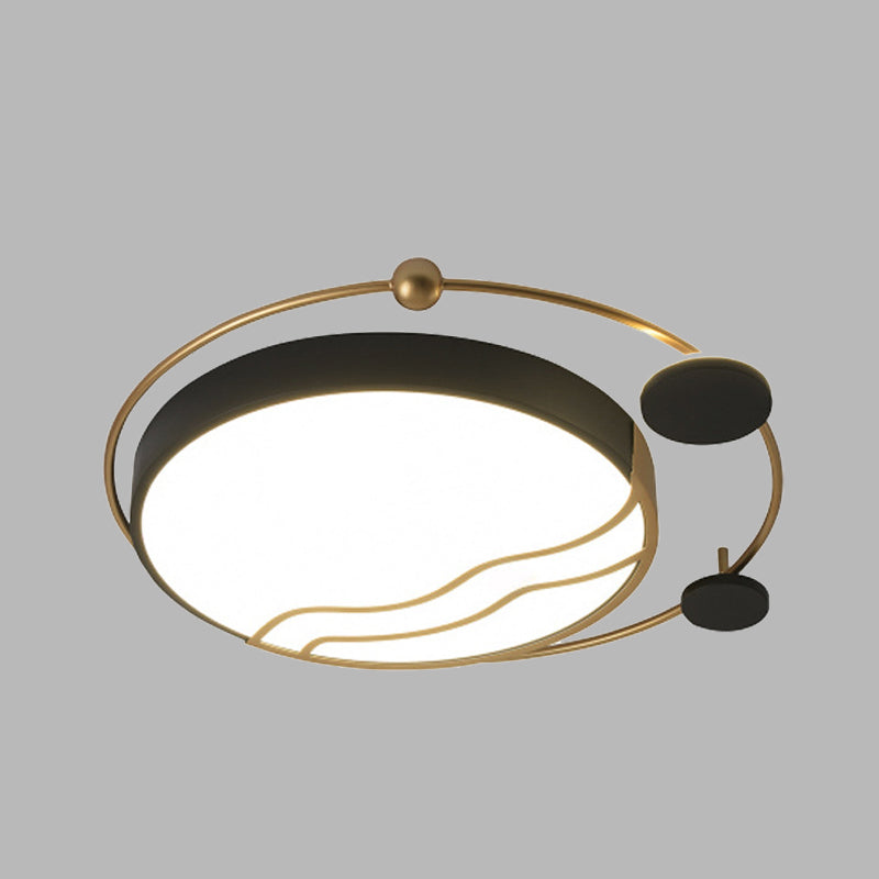 Round Flush Mount Contemporary Iron White and Black/Gold and Black LED Flushmount with Halo Detail in White/Warm Light Clearhalo 'Ceiling Lights' 'Close To Ceiling Lights' 'Close to ceiling' 'Flush mount' Lighting' 732098