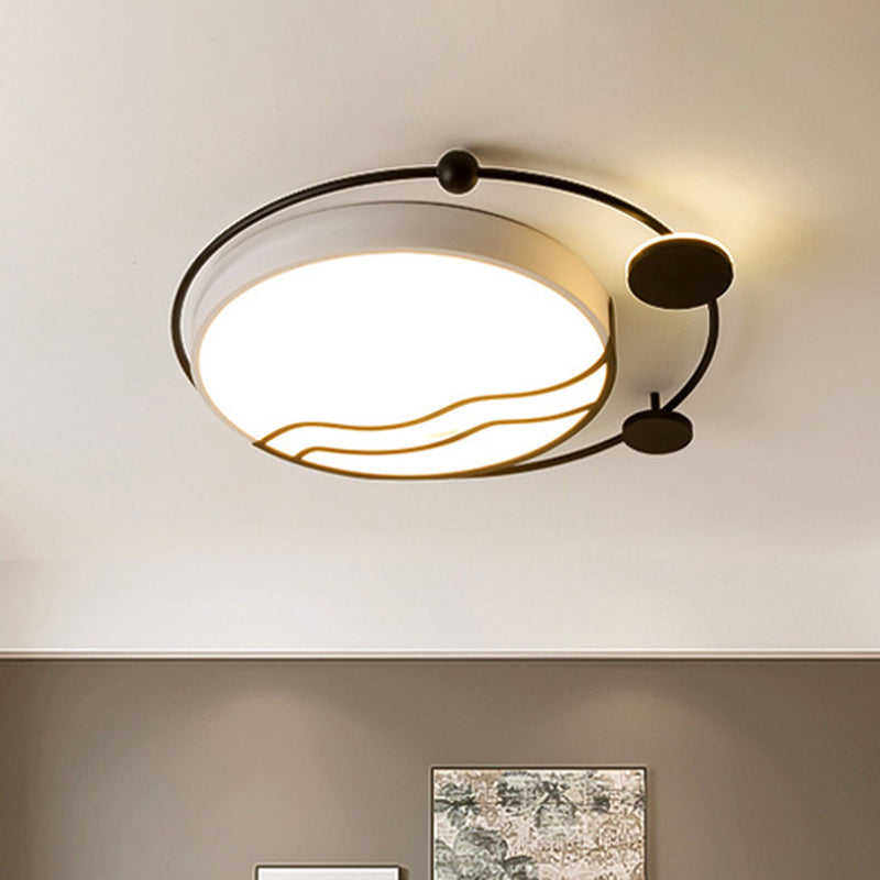 Round Flush Mount Contemporary Iron White and Black/Gold and Black LED Flushmount with Halo Detail in White/Warm Light Black-White Clearhalo 'Ceiling Lights' 'Close To Ceiling Lights' 'Close to ceiling' 'Flush mount' Lighting' 732100