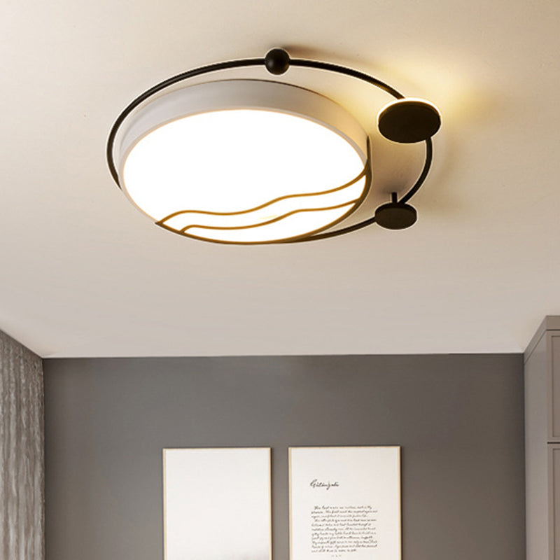 Round Flush Mount Contemporary Iron White and Black/Gold and Black LED Flushmount with Halo Detail in White/Warm Light Clearhalo 'Ceiling Lights' 'Close To Ceiling Lights' 'Close to ceiling' 'Flush mount' Lighting' 732101