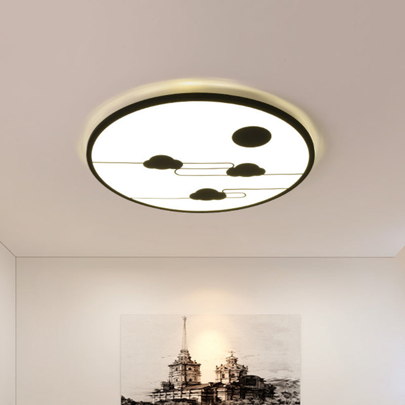 Acrylic Circle Flush Light Fixture Modernism White/Black LED Flush Mount with Cloud Pattern in Warm/White Light, 18"/23.5" Dia Black Clearhalo 'Ceiling Lights' 'Close To Ceiling Lights' 'Close to ceiling' 'Flush mount' Lighting' 732103