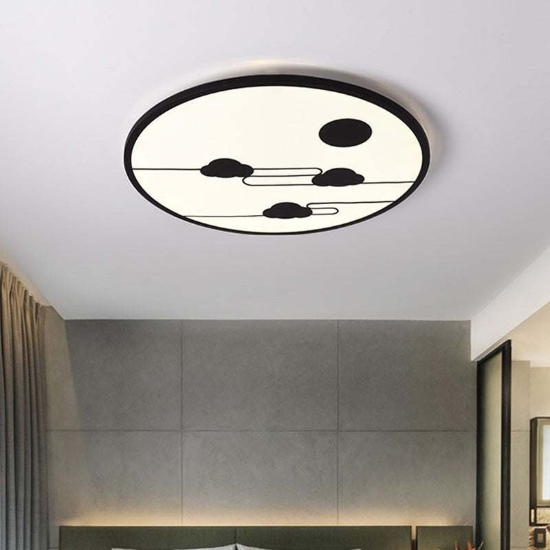 Acrylic Circle Flush Light Fixture Modernism White/Black LED Flush Mount with Cloud Pattern in Warm/White Light, 18"/23.5" Dia Clearhalo 'Ceiling Lights' 'Close To Ceiling Lights' 'Close to ceiling' 'Flush mount' Lighting' 732104