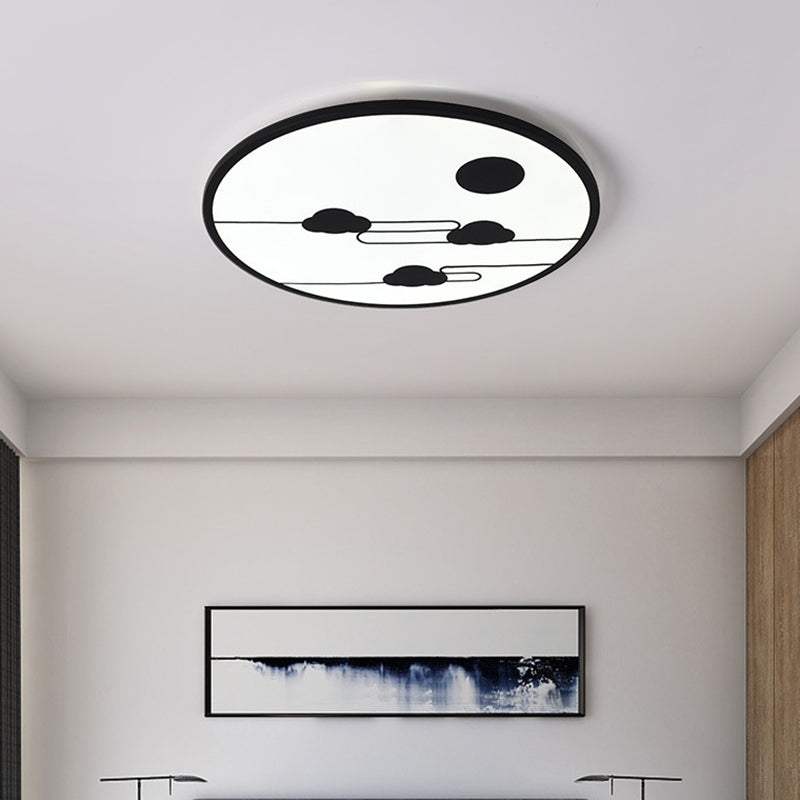 Acrylic Circle Flush Light Fixture Modernism White/Black LED Flush Mount with Cloud Pattern in Warm/White Light, 18"/23.5" Dia Clearhalo 'Ceiling Lights' 'Close To Ceiling Lights' 'Close to ceiling' 'Flush mount' Lighting' 732105