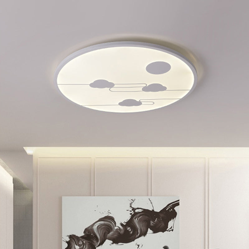 Acrylic Circle Flush Light Fixture Modernism White/Black LED Flush Mount with Cloud Pattern in Warm/White Light, 18"/23.5" Dia Clearhalo 'Ceiling Lights' 'Close To Ceiling Lights' 'Close to ceiling' 'Flush mount' Lighting' 732110