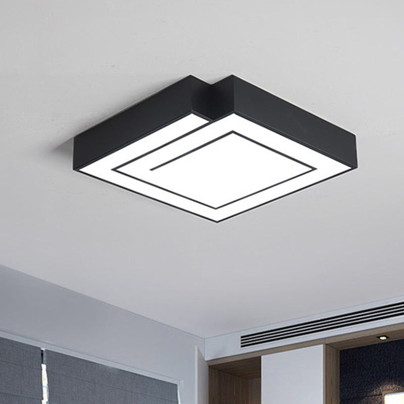 Iron Square Flush Mount Lighting Simple 18"/21.5" W LED Flush Ceiling Lamp in White/Black for Bedroom, White/Warm Light Black Clearhalo 'Ceiling Lights' 'Close To Ceiling Lights' 'Close to ceiling' 'Flush mount' Lighting' 732129