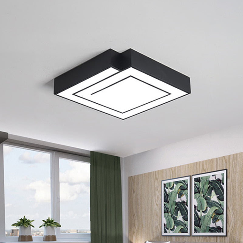 Iron Square Flush Mount Lighting Simple 18"/21.5" W LED Flush Ceiling Lamp in White/Black for Bedroom, White/Warm Light Clearhalo 'Ceiling Lights' 'Close To Ceiling Lights' 'Close to ceiling' 'Flush mount' Lighting' 732130