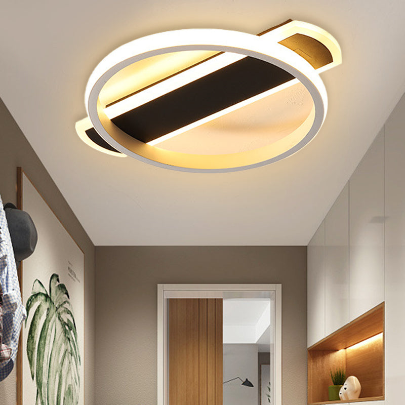 Black/White Ring Flush Mount Minimalist LED Acrylic Ceiling Light with Arc Rectangular Canopy in Warm/White Light White Clearhalo 'Ceiling Lights' 'Close To Ceiling Lights' 'Close to ceiling' 'Flush mount' Lighting' 732150