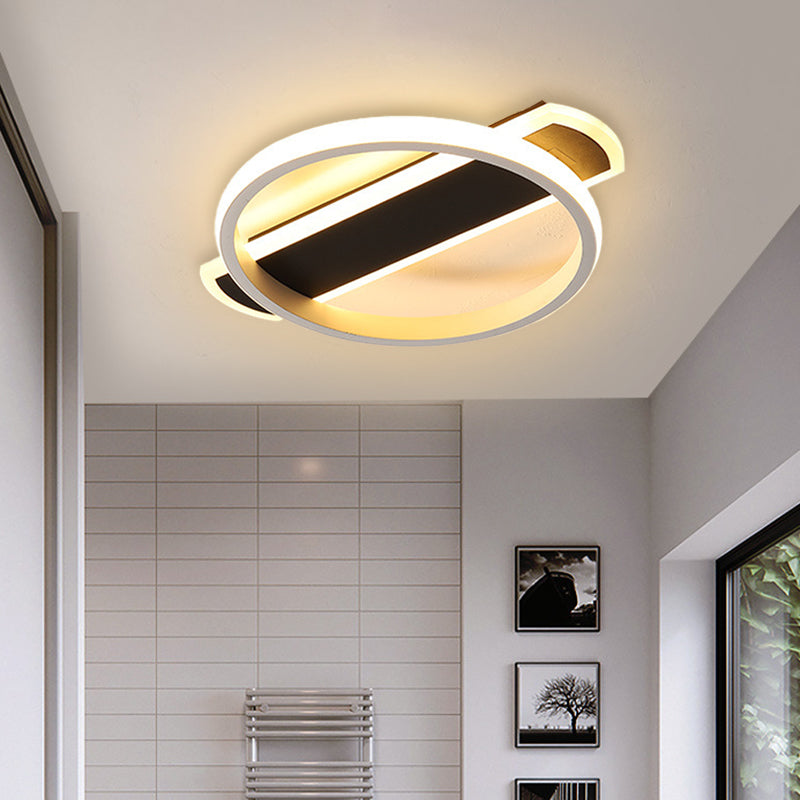 Black/White Ring Flush Mount Minimalist LED Acrylic Ceiling Light with Arc Rectangular Canopy in Warm/White Light Clearhalo 'Ceiling Lights' 'Close To Ceiling Lights' 'Close to ceiling' 'Flush mount' Lighting' 732152