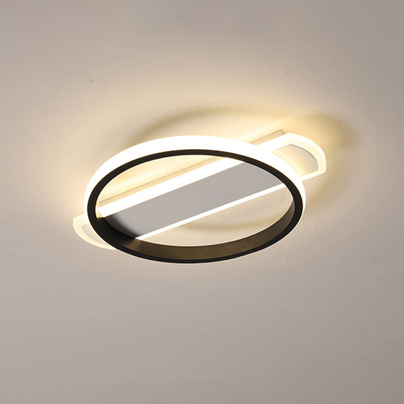 Black/White Ring Flush Mount Minimalist LED Acrylic Ceiling Light with Arc Rectangular Canopy in Warm/White Light Black Clearhalo 'Ceiling Lights' 'Close To Ceiling Lights' 'Close to ceiling' 'Flush mount' Lighting' 732155