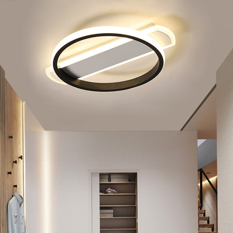 Black/White Ring Flush Mount Minimalist LED Acrylic Ceiling Light with Arc Rectangular Canopy in Warm/White Light Clearhalo 'Ceiling Lights' 'Close To Ceiling Lights' 'Close to ceiling' 'Flush mount' Lighting' 732156