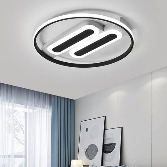 16"/19.5" Dia Halo Bedroom Ceiling Flush Acrylic LED Simple Flush-Mount Light Fixture with Double Rectangle Canopy in Black, White/Warm Light Clearhalo 'Ceiling Lights' 'Close To Ceiling Lights' 'Close to ceiling' 'Flush mount' Lighting' 732159