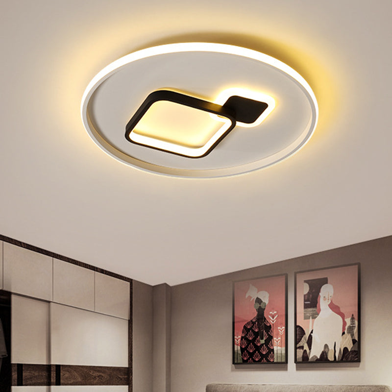 16"/19.5" W Halo and Square Flush Light Modern Acrylic Black and White LED Flush Mount in White/Warm Light Clearhalo 'Ceiling Lights' 'Close To Ceiling Lights' 'Close to ceiling' 'Flush mount' Lighting' 732208