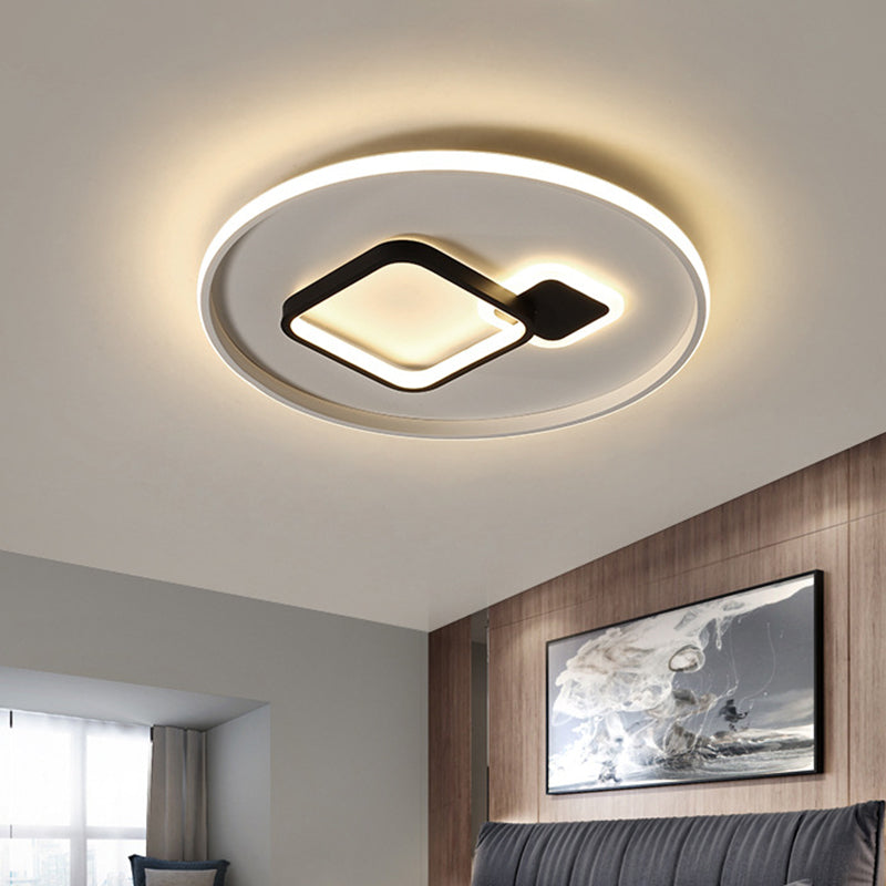 16"/19.5" W Halo and Square Flush Light Modern Acrylic Black and White LED Flush Mount in White/Warm Light Clearhalo 'Ceiling Lights' 'Close To Ceiling Lights' 'Close to ceiling' 'Flush mount' Lighting' 732209