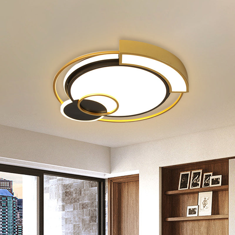 Minimalist Circle Flush Light Fixture Metal 16"/19.5" Width LED Bedroom Close to Ceiling Lamp in Black and Gold Clearhalo 'Ceiling Lights' 'Close To Ceiling Lights' 'Close to ceiling' 'Flush mount' Lighting' 732214