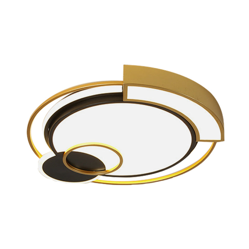 Minimalist Circle Flush Light Fixture Metal 16"/19.5" Width LED Bedroom Close to Ceiling Lamp in Black and Gold Clearhalo 'Ceiling Lights' 'Close To Ceiling Lights' 'Close to ceiling' 'Flush mount' Lighting' 732215